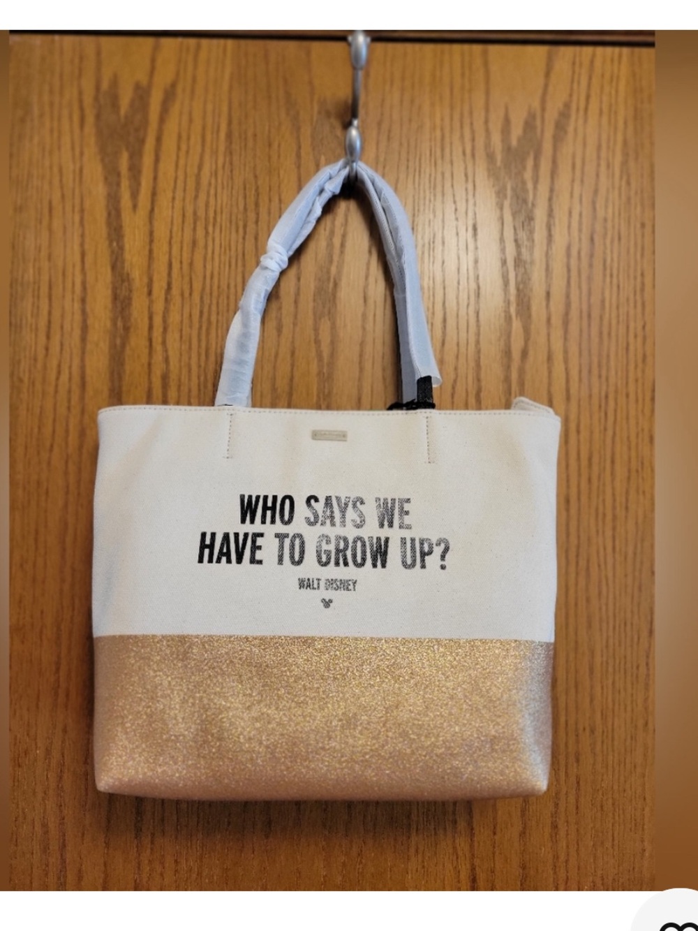 kate spade Disney Who Said We Have To Grow Up canvas tote Cream Gold